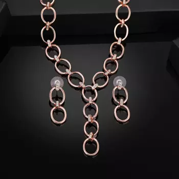 Estele Rose Gold Plated CZ Elliptical Shaped Necklace Set with Crystals for Women
