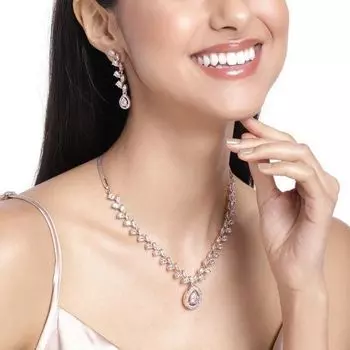 Estele Rose Gold Plated CZ Fascinating Necklace Set for Women