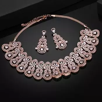 Estele Rose Gold Plated CZ Fascinating Necklace Set for Women