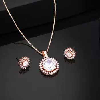 Estele Rose Gold Plated CZ Flower Designer Pendant Set with White Stones for Women