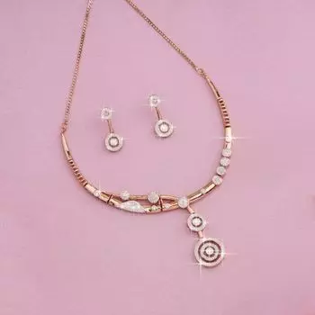 Estele Rose Gold Plated CZ Geometric Designer Necklace Set for Women