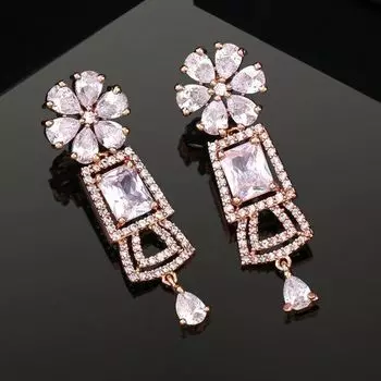 Estele Rose Gold Plated CZ Glimmering Drop Earrings for Women