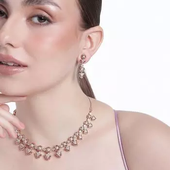 Estele Rose Gold Plated CZ Gorgeous Necklace Set for Women