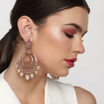 Estele Rose Gold Plated CZ MAHARANI CHANDBALIS Earrings for Women