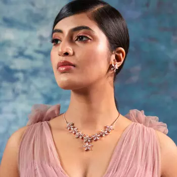 Estele Rose Gold Plated CZ Marquise Star Necklace Set for Women