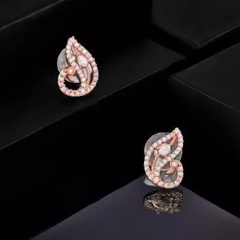 Estele Rose Gold Plated CZ Opulent Peacock Designer Stud Earrings for Women