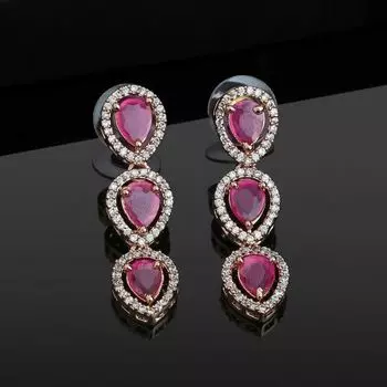 Estele Rose Gold Plated CZ Precious Pears Earrings for Women