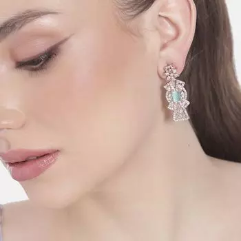 Estele Rose Gold Plated CZ Ravishing Earrings with Mint Green Stones for Women