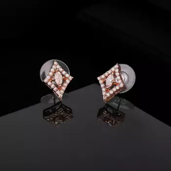 Estele Rose Gold Plated CZ Rhombus Designer Stud Earrings for Women