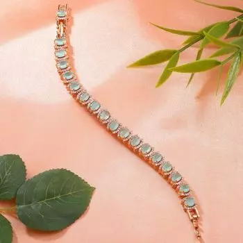 Estele Rose Gold Plated CZ Sparkling Bracelet with Mint Green Stones for Women