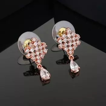 Estele Rose Gold Plated CZ Sparkling Drop Earrings for Women