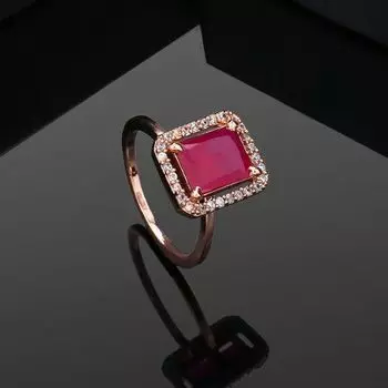 Estele Rose Gold Plated CZ Sparkling Finger Ring with Ruby Stones for Women(Adjustable)