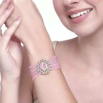 Estele Rose Gold Plated CZ Sparkling Multi-Layered Bracelet with Mint Pink Stones for Women
