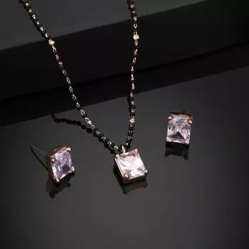 Estele Rose Gold Plated CZ Square Designer Mangalsutra Necklace Set for Women