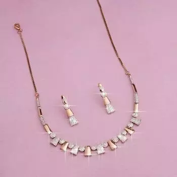 Estele Rose Gold Plated CZ Stunning two tone Necklace Set for Women