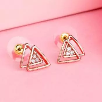 Estele Rose Gold Plated CZ Triangular Stud Earrings with Crystals for Women