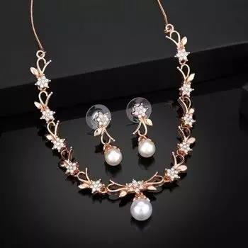 Estele Rose Gold Plated Elegant Blossom Designer Necklace Set with Pearl for Women