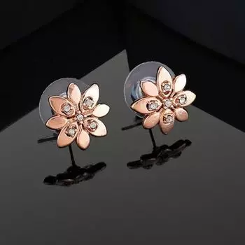 Estele Rose Gold Plated Flower Shaped Stud Earrings with Crystals for Women