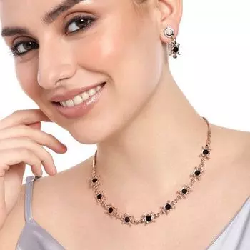 Estele Rose Gold Plated Geometric Designer Necklace Set for Women