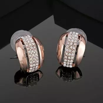 Estele Rose Gold Plated Geometric Designer Stud Earrings with Austrian Crystals for Women