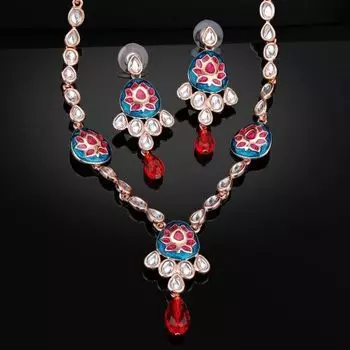 Estele Rose Gold Plated Gorgeous Kundan Necklace Set for Women