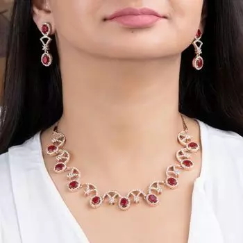 Estele Rose Gold Plated Gorgeous Necklace Set with Crystals for Women