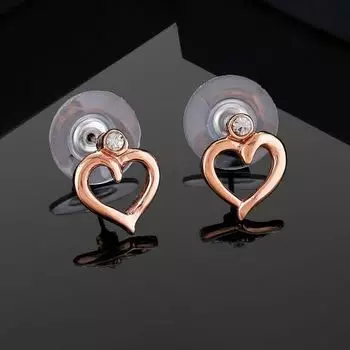 Estele Rose Gold Plated Heart Shaped Stud Earrings with Austrian Crystals for Women