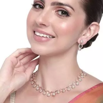 Estele Rose Gold Plated Magnificent Necklace Set with Crystals for Women