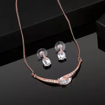 Estele Rose Gold Plated Magnificent Necklace Set with Crystals for Women