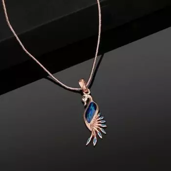 Estele Rose Gold Plated Peacock shaped Pendant with Enamel for Women