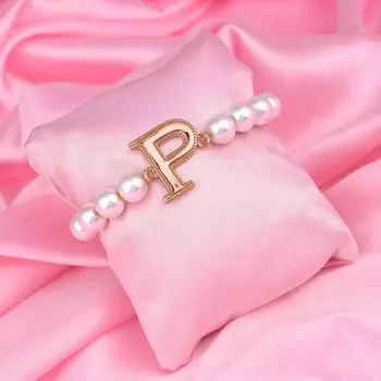 Estele Rose Gold Plated Pretty "P" Letter Pearl Bracelet for Women