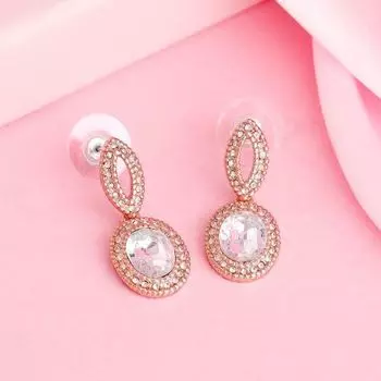 Estele Rose Gold Plated Sparkling Drop Earrings with Crystals for Women