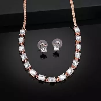 Estele Rose Gold Plated Sparkling Necklace Set with Crystals for Women