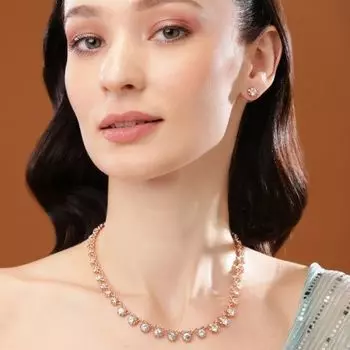 Estele Rose Gold Plated Sparkling Necklace Set with Crystals for Women