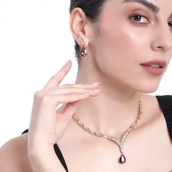 Estele Rose Gold Plated Sparkling Necklace Set with Crystals for Women