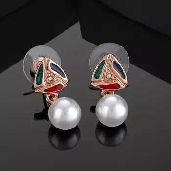 Estele Rose Gold Plated Triangle Shaped Drop Earrings with White Pearls for Women