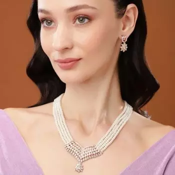 Estele RoseGold Plated Twinkling Necklace Set with Pearls for Women