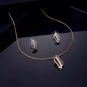 Estele - Rosegold plated Twirling American Diamond Pendant Set for Women