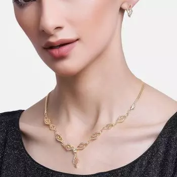 Estele Stylish Matt Gold plated American Diamond CZ Banded Tulip Necklace