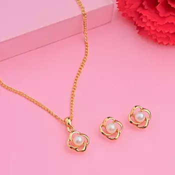 Estele Trendy and Fancy Gold Plated Pearl Pendant Set for Women