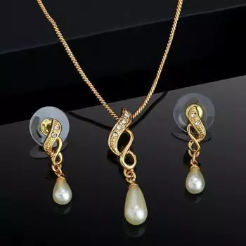 Estele Trendy and Fancy Pendant Set with Austrian Crystals and Pearl Drop