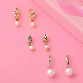 Estele Valentines Day Gift For Her Gold Plated Pearl drop Earrings with Austrian Crystal for Women and Girl