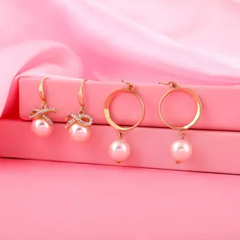 Estele Valentines Day Gift For Wife Pearl Drop Combo Earrings For Girls & Women'