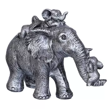 Фигурка слона со слонятами, Silver Elephant Statue Carries Three Calves on Its Back and Trunk, произв. eCraftIndia
