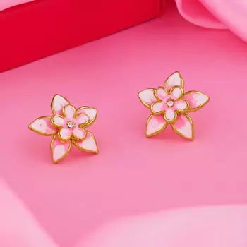Flower Shaped White Enamel Earrings