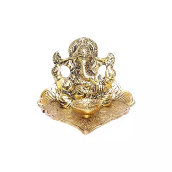 Ганеша на листе с лампой Дия, Lord Ganesha on Leaf with Diya Idol, произв. Kridaykraft