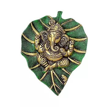 Ганеша на зеленом листе, Green Leaf Ganesha Statue Wall Hanging, произв. Kridaykraft