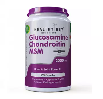 Глюкозамин + Хондроитин + МСМ (90 кап, 2000 мг), Glucosamine + Chondroitin & MSM, произв. HealthyHey