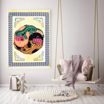 Гобелен настенный из хлопка, Wall Hanging Cotton Dragons, произв. MYINDIA