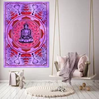 Гобелен настенный из хлопка, Wall Hanging Cotton Buddha Purple, Handmade, произв. MYINDIA